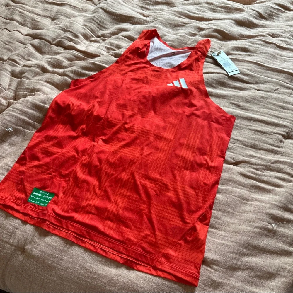 Adidas Rare Rhonex Geometric Red Aeroready Racing Singlet Running Tank Top